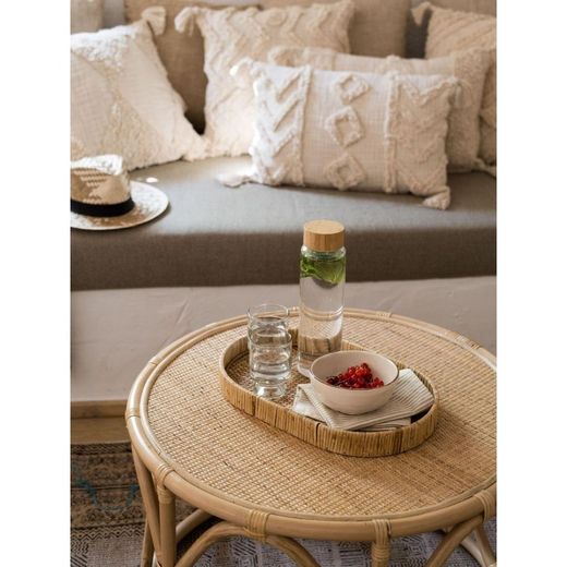 Bottiglia da 1 litro con tappo in bambù, 8 x 8 x 26,5 cm, in vetro trasparente | Collezione Bamboo