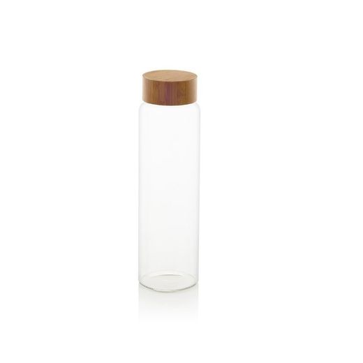 Bottiglia da 1 litro con tappo in bambù, 8 x 8 x 26,5 cm, in vetro trasparente | Collezione Bamboo