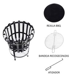 Brasero da esterno, 40 x 40 x 53 cm, in ferro battuto nero | Collezione Dana
