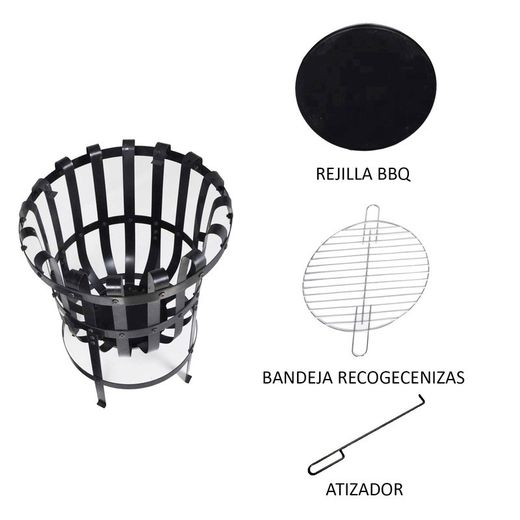 Brasero da esterno, 40 x 40 x 53 cm, in ferro battuto nero | Collezione Dana