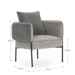 Poltrona, 70 x 61 x 72,5 cm, in tessuto grigio | Collezione Aruni