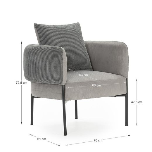 Poltrona, 70 x 61 x 72,5 cm, in tessuto grigio | Collezione Aruni