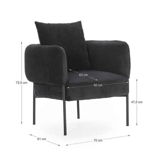 Poltrona, 70 x 61 x 72,5 cm, in tessuto nero | Collezione Aruni