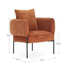 Butaca, 70 x 61 x 72,5 cm, de tejido en teja | Colección Aruni