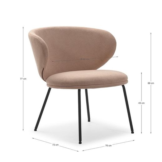Poltrona, 76 x 73 x 77 cm, in tessuto rosa | Collezione Rush