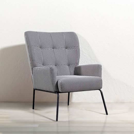 Sessel mit Stoffbezug, 78 x 94 x 98 cm, mit geometrischem Dreiecksmuster in Natur- und Schwarzton | Kollektion BREDA