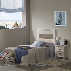 Cabecero, 105 x 4 x 112 cm, de madera de pino en blanco y grises  | Colección Romántica