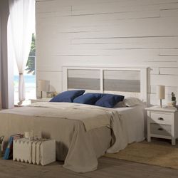 Cabecero, 164 x 4 x 112 cm, de madera de pino en blanco y grises  | Colección Romántica