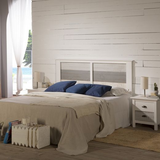 Cabecero, 164 x 4 x 112 cm, de madera de pino en blanco y grises  | Colección Romántica