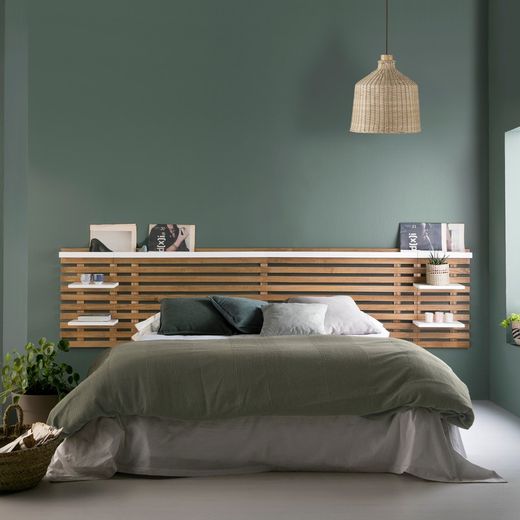 Testiera, 240 x 234 x 61,9 cm, in legno di pino naturale e bianco | Collezione Nidra
