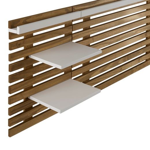 Testiera, 240 x 234 x 61,9 cm, in legno di pino naturale e bianco | Collezione Nidra