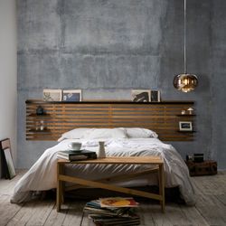 Cabecero, 240 x 234 x 61,9 cm, de madera de pino en natural y negro  | Colección Nidra