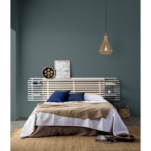 Cabecero, 240 x 23,4 x 61,9 cm, de madera de pino y dm en gris y natural  | Colección Dimas