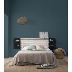 Cabecero, 240 x 23,4 x 61,9 cm, de madera de pino y dm en negro y natural  | Colección Dimas