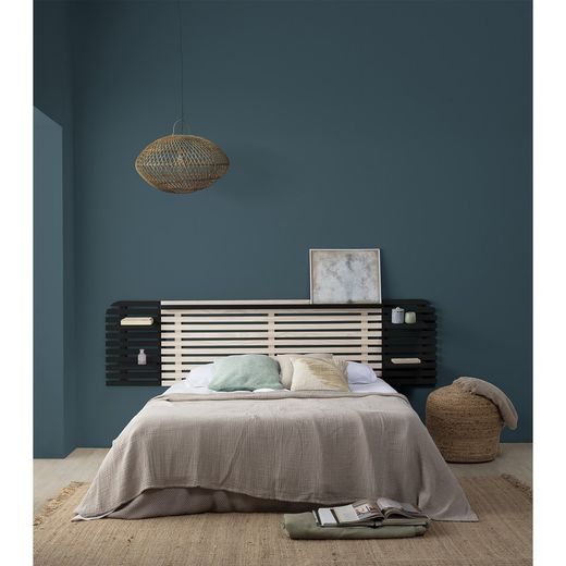 Cabecero, 240 x 23,4 x 61,9 cm, de madera de pino y dm en negro y natural  | Colección Dimas