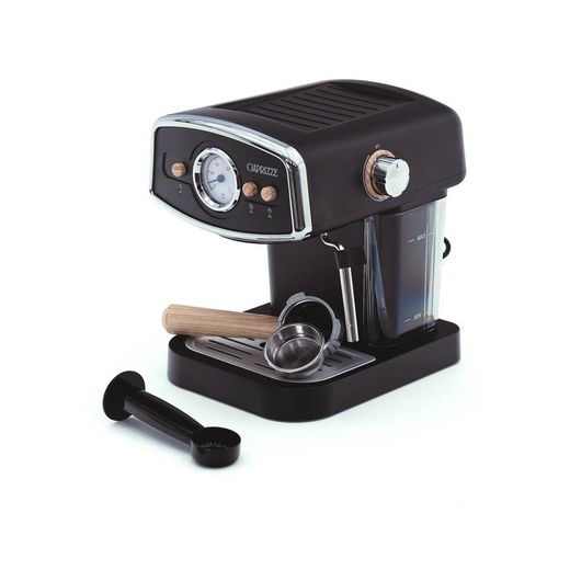 Espresso-Maschine mit Milchaufschäumer, 26,9 x 22,6 x 28,6 cm, aus Metall, PP und Edelstahl in Schwarz | Kollektion Kai