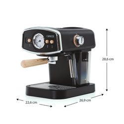 Espresso-Maschine mit Milchaufschäumer, 26,9 x 22,6 x 28,6 cm, aus Metall, PP und Edelstahl in Schwarz | Kollektion Kai