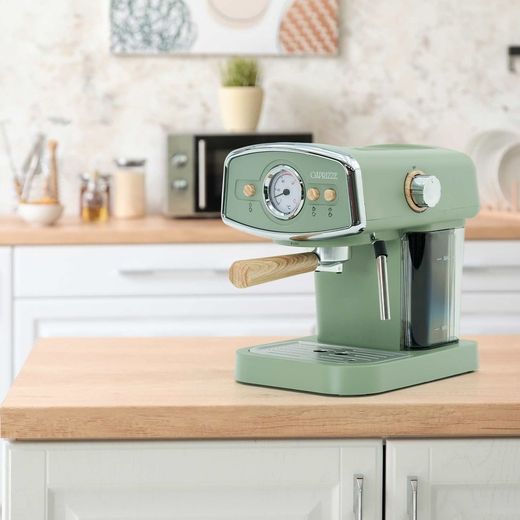 Macchina da caffè con cappuccinatore, 26,9 x 22,6 x 28,6 cm, in metallo, pp e acciaio inox, colore verde | Collezione Kai