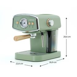 Macchina da caffè con cappuccinatore, 26,9 x 22,6 x 28,6 cm, in metallo, pp e acciaio inox, colore verde | Collezione Kai