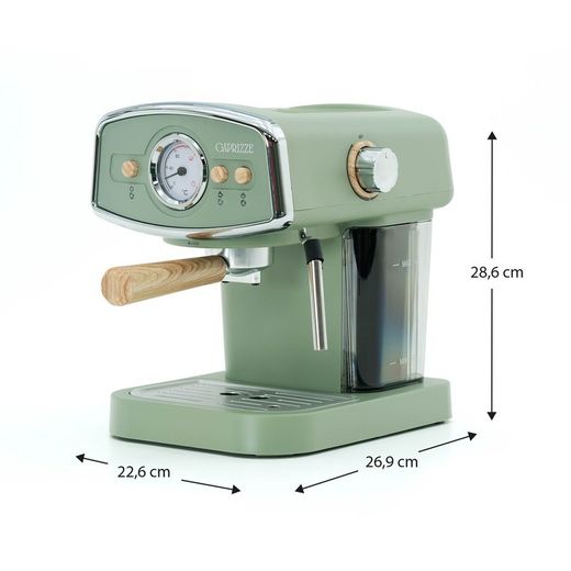 Macchina da caffè con cappuccinatore, 26,9 x 22,6 x 28,6 cm, in metallo, pp e acciaio inox, colore verde | Collezione Kai