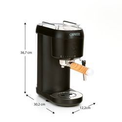 Espresso-Maschine mit Milchaufschäumer, 36,8 x 12,2 x 30,3 cm, aus Metall, ABS und Edelstahl in Schwarz | Kollektion Kikari
