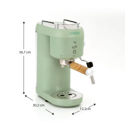 Cafetera Express Kai 1400W 20 Bares con Vaporizador y Espumador USB, Verde Mate