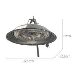 Calefactor colgante de infrarrojos para interior y exterior 1500 W, 42,5 x 42,5 x 12 cm, de aluminio en negro | Colección Standard Design