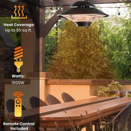 Riscaldatore a infrarossi da appendere per interno ed esterno 1500 W, 42,5 x 42,5 x 24 cm, in alluminio nero | Collezione Design