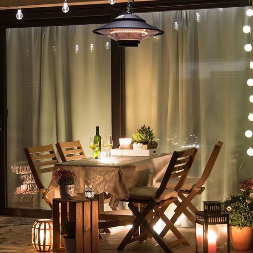 Riscaldatore a infrarossi da appendere per interno ed esterno 1500 W, 42,5 x 42,5 x 24 cm, in alluminio nero | Collezione Design