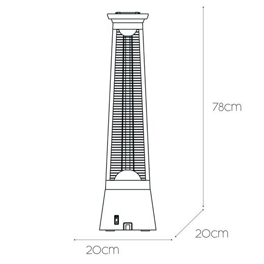 Scaldacqua elettrico portatile a infrarossi 2000 W, 20 x 20 x 78 cm, in alluminio nero | Collezione Volcano