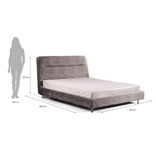 Cama, 150  x  200 cm, tapizada gris  |  Colección TROMSO