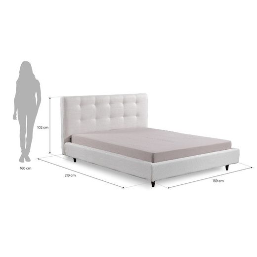 Cama, 150  x  200 cm,  tapizada gris perla |  Colección Delft