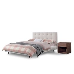 Cama, 150  x  200 cm,  tapizada gris perla |  Colección Delft