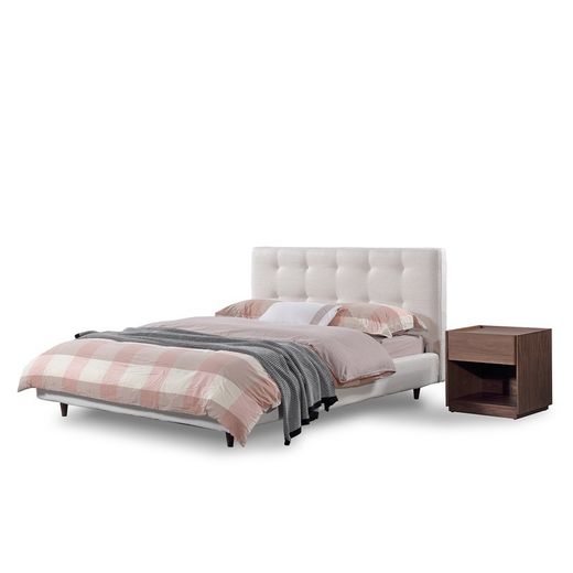 Cama, 150  x  200 cm,  tapizada gris perla |  Colección Delft