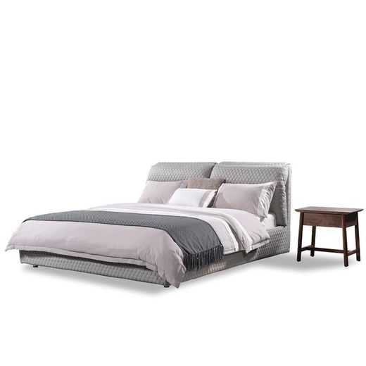 Cama, 180  x  200 cm, tapizada con tejido acolchado gris claro |  Colección Bonn