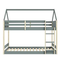 Cama cabaña, 197,4 x 103,2 x 174,9 cm, de madera en verde y natural | Colección Sila