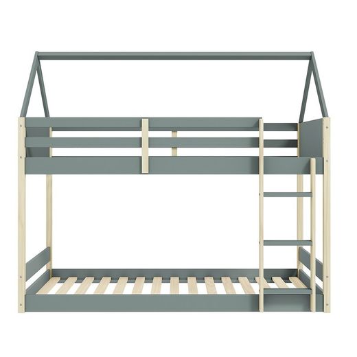 Cama cabaña, 197,4 x 103,2 x 174,9 cm, de madera en verde y natural | Colección Sila