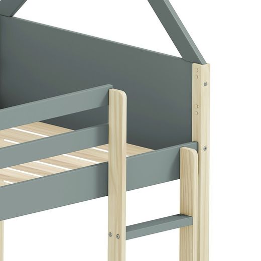 Cama cabaña, 197,4 x 103,2 x 174,9 cm, de madera en verde y natural | Colección Sila