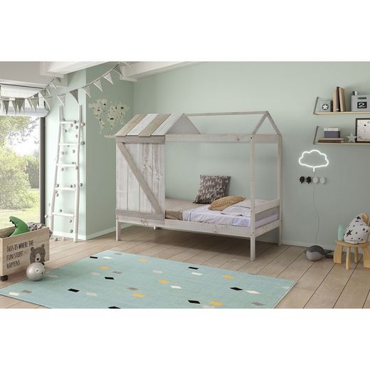 Letto a cabina, 197,6 x 101,7 x 174,8 cm, in legno di pino bianco e grigio | Collezione Nanuc