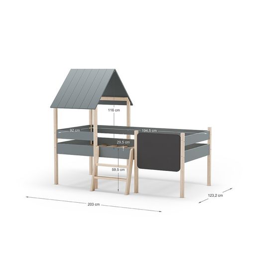 Letto a castello in legno, 202 x 110 x 150 cm, colore verde | Collezione Mint