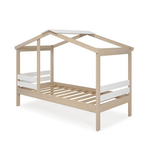 Cama cabaña, 204,9 x 105 x 147 cm, de madera de pino en natural y blanco  | Colección Angel