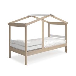 Cama cabaña, 204,9 x 105 x 147 cm, de madera de pino en natural y blanco  | Colección Angel