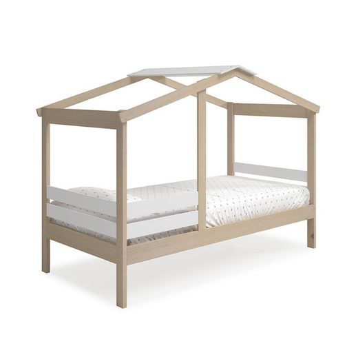 Cama cabaña, 204,9 x 105 x 147 cm, de madera de pino en natural y blanco  | Colección Angel