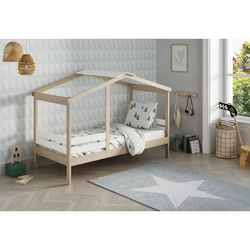 Cama cabaña, 204,9 x 105 x 147 cm, de madera de pino en natural y blanco  | Colección Angel