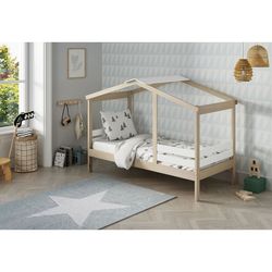 Cama cabaña, 204,9 x 105 x 147 cm, de madera de pino en natural y blanco  | Colección Angel