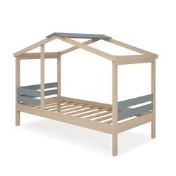 Letto capanna, 204,9 x 105 x 147 cm, in legno di pino naturale e grigio | Collezione Angel
