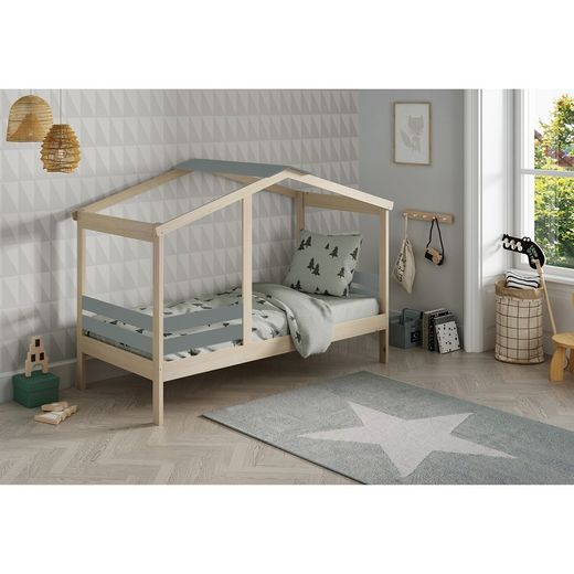 Letto capanna, 204,9 x 105 x 147 cm, in legno di pino naturale e grigio | Collezione Angel