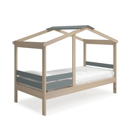 Letto capanna, 204,9 x 105 x 147 cm, in legno di pino naturale e grigio | Collezione Angel