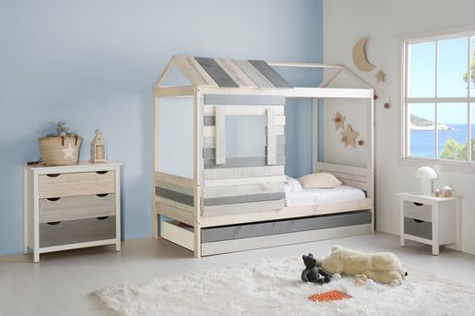 Letto cabina, 206 x 102 x 181,5 cm, in legno multicolore | Collezione Sia