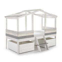 Letto cabina, 206 x 131 x 165 cm, in legno bianco e grigio | Collezione Ulises